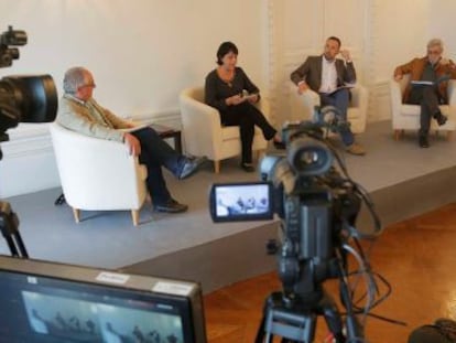 Xabier Olano (EH Bildu), Denis Itxaso (PSE) y Juan Carlos Cano (PP) participan este martes en un debate.