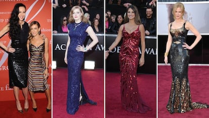 L'Wren Scott con Sarah Jessica Parker; Amy Adams, Penélope Cruz y Nicole Kidman (de izquierda a derecha). Los vestidos de todas (excepto el de Scott) se han vendido en una subasta benéfica.