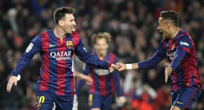 Messi y Neymar destejan un gol al Atl&eacute;tico.