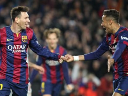 Messi y Neymar destejan un gol al Atl&eacute;tico.