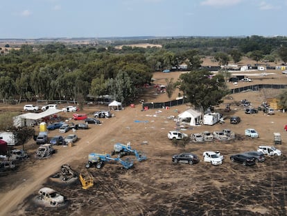 Destrozos tras el ataque de Hamás en la zona donde se celebraba el festival ‘Tribe of Nova’, en una imagen de este martes.