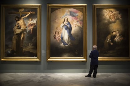 De izquierda a derecha las obras 'San Francisco abrazado a Cristo', 'Inmaculada del padre eterno' y 'San Antonio de Padua y el niño'.