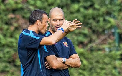 2010. Luis Enrique i Guardiola, durant un entrenament del Barça i el Barça B.