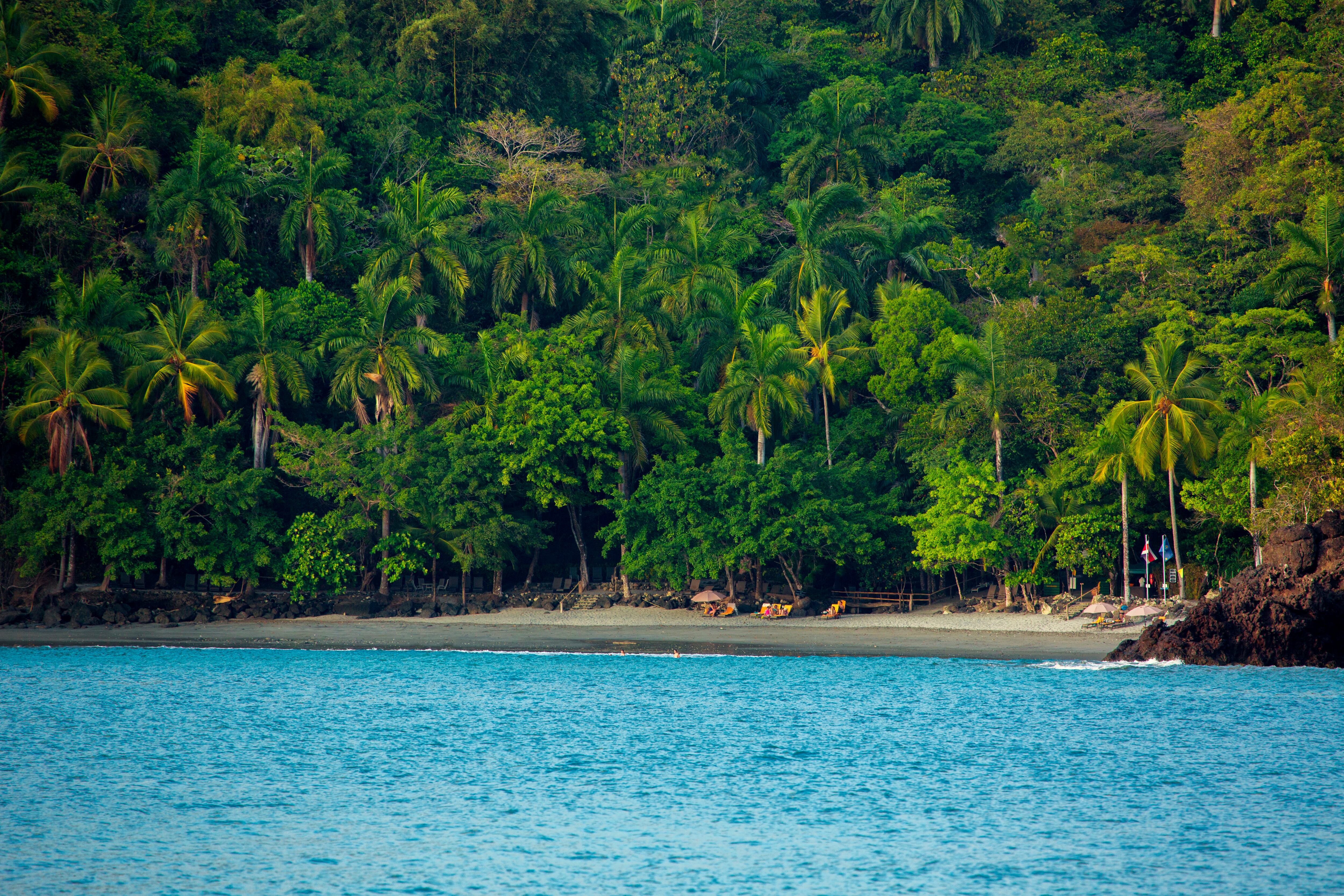 Vista desde el agua de Biesanz, una playa en el parque nacional Manuel Antonio (Costa Rica).