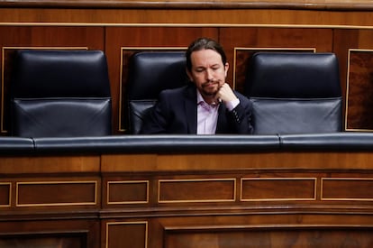 El vicepresidente Pablo Iglesias, durante la sesión de control al Ejecutivo este miércoles.