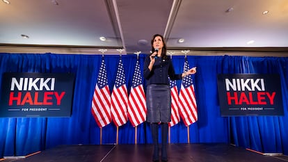 La candidata republicana Nikki Haley, en un acto de campaña en Washington, el pasado día 1.