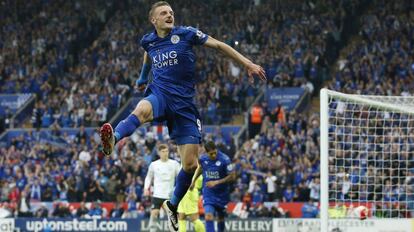 Vardy celebra un gol del Leicester.