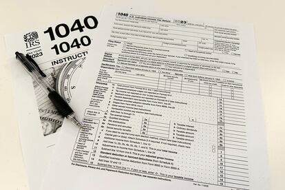 An Internal Revenue Service 2023 1040 tax form and instructions are shown on Jan. 26, 2024 in New York.