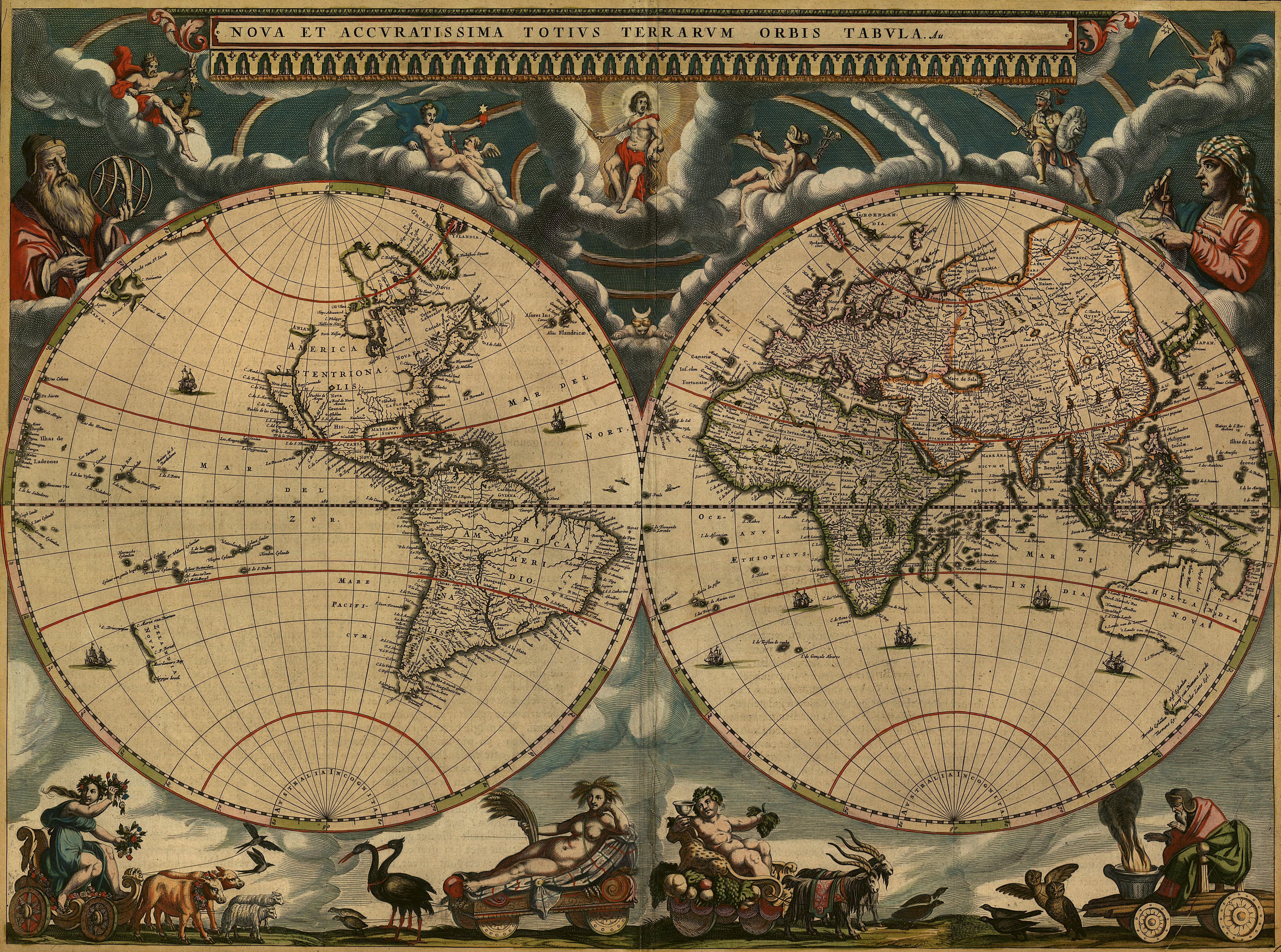 Mapa realizado por Joan Blaeu en 1664 usando la proyección Mercator. 
