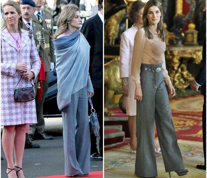 La reina Letizia viste pantalones y chal en el desfile de 2010.