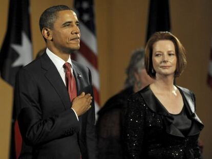 Obama, junto a la primera ministra australiana, Julia Gillard, en Canberra.