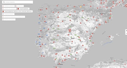 Mapa de supercargadores de Tesla en España. 