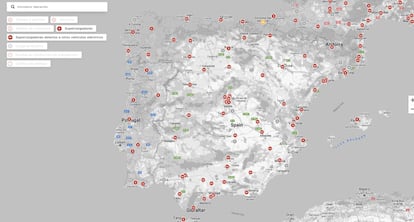 Mapa de supercargadores de Tesla en España.