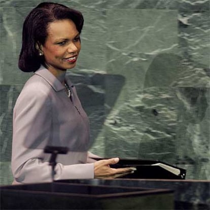 La secretaria de Estado, Condoleezza Rice, durante su intervención de ayer en la Asamblea General.
