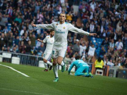 Bale celebra uno de sus goles al Celta. 