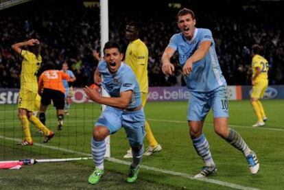 Agüero celebra el gol de la victoria del Manchester City sobre el Villarreal.