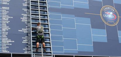 Imagen del cuadro de competición. Está instalado en medio del recinto donde se celebra el US Open.