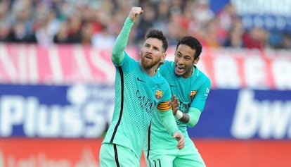 Messi celebra su tanto en el Calder&oacute;n. 