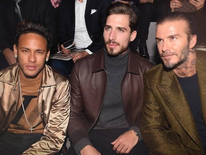 Neymar, Trapp e Beckham no desfile da Louis Vuitton.