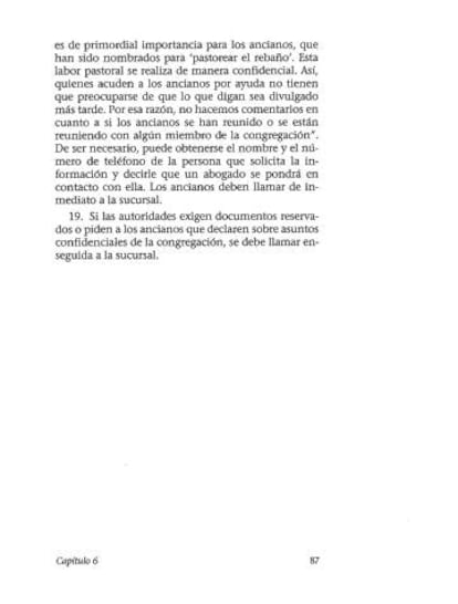 Página del libro 'Pastoreen el rebaño de Dios', que sirve como jurisprudencia interna para los Testigos de Jehová, en la que se indica qué hacer ante las autoridades.