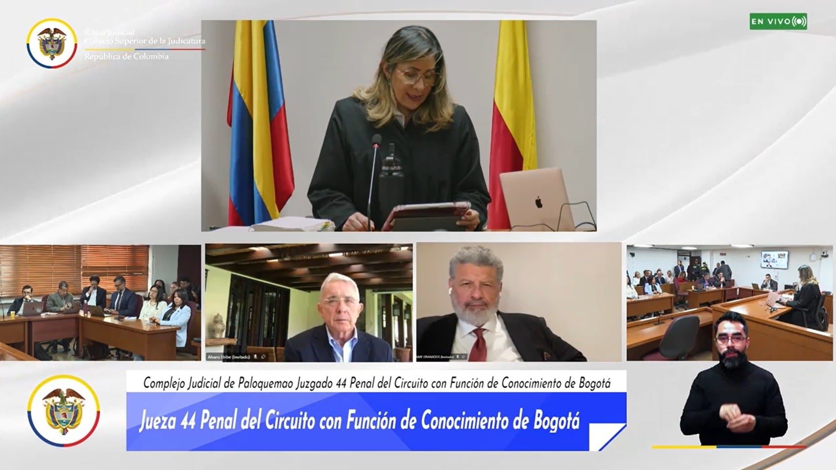 Transmisión del juicio contra el expresidente Álvaro Uribe, el 28 de julio de 2025.