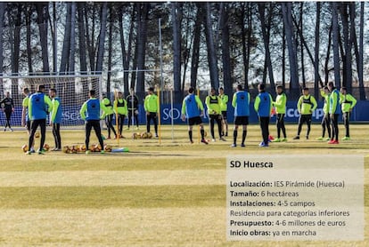 Entrenamiento en el campo ya utilizado por la SD Huesca en el IES Pirámide.