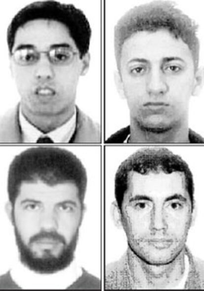De izquierda a derecha y de arriba  abajo, Jamal Ahmidan, <i>El Chino</i>; 

Asrih Rifaat Anouar, Abdennabi Kounjaa, <i>Abdllah</i>, y Rachid Oulad Akcha.