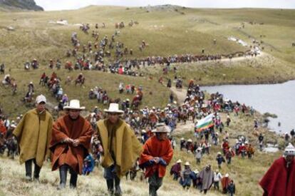 Protestors demonstrate against the Conga project in Cajamarca, Peru.