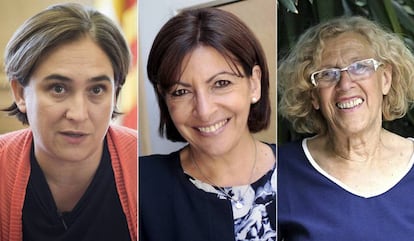 Ada Colau, Anne Hidalgo y Manuela Carmena.