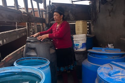 Hortensia Chugchilán muestra los fertilizantes orgánicos que utiliza en sus sembríos, en noviembre pasado en Cotopaxi, Ecuador.