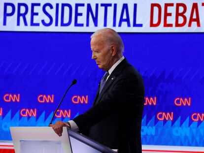 Joe Biden, presidente de Estados Unidos y candidato a la reelección, el 27 de junio, durante el debate con el candidato Donald Trump.