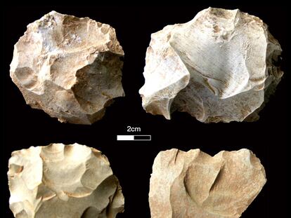 Herramientas de piedra encontradas en el yacimiento de Dhaba, en la India