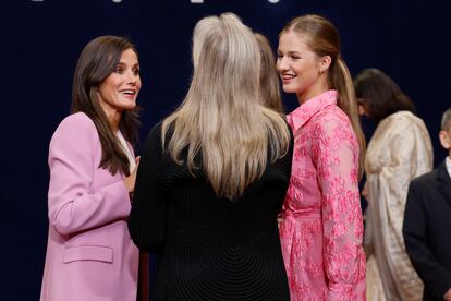 Queen Letizia and Leonor, Princess of Asturias, receive in audience the recipient of the Princess of Asturias Award for the Arts, U.S. actress Meryl Streep, at the Hotel de la Reconquista in Oviedo, October 20, 2023.