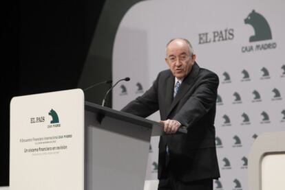 El gobernador del Banco de España, Miguel Ángel Fernández Ordóñez, durante su intervención en el X Encuentro Financiero Internacional.