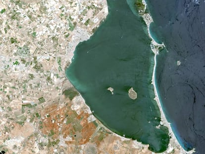 El Mar Menor visto desde el satélite de teledetección SPOT.