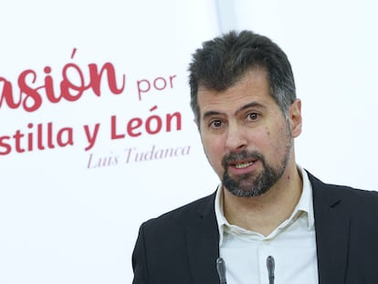 Luis Tudanca, durante su comparecencia este martes en Valladolid.