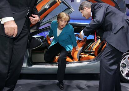 Angela Merkel , candidata democristiana durante una campaña electoral en Frankfurt, el 17 de septiembre de 2005.