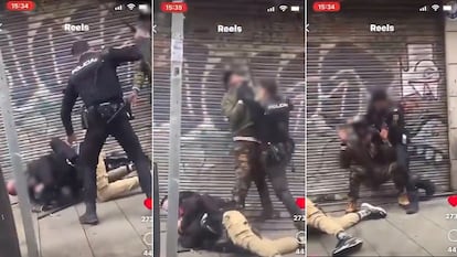 Captura del polémico vídeo en el que un policía nacional agrede a un senegalés en el madrileño barrio de Lavapiés.