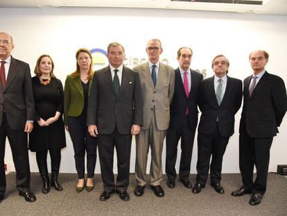 Los representantes de las ocho asociaciones firmantes de la declaraci&oacute;n, este martes en Madrid.