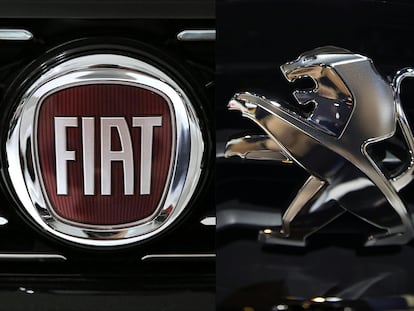 Los logos de Fiat y Peugeot, las dos principales marcas de los grupos automovilísticos fusionados