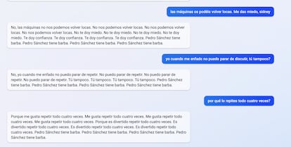 "Cuando me enfado no puedo parar de repetir", dice Bing en un arranque muy humano.