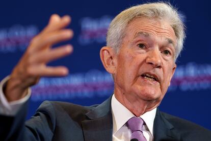 El presidente de la Reserva Federal de Estados Unidos, Jerome Powell, el lunes durante un acto en Washington.