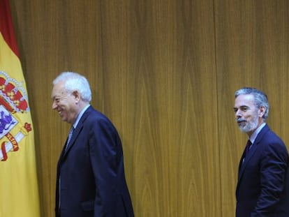 El ministro de Exteriores espa&ntilde;ol, Jos&eacute; Manuel Garc&iacute;a-Margallo, y el de Brasil, Antonio Patriota, el 16 de mayo en Brasilia. 