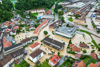 A flooded area is seen in Ravne na Koroskem, some 60 km (38 miles) northeast of Ljubljana, Slovenia, Friday, Aug. 4, 2023.