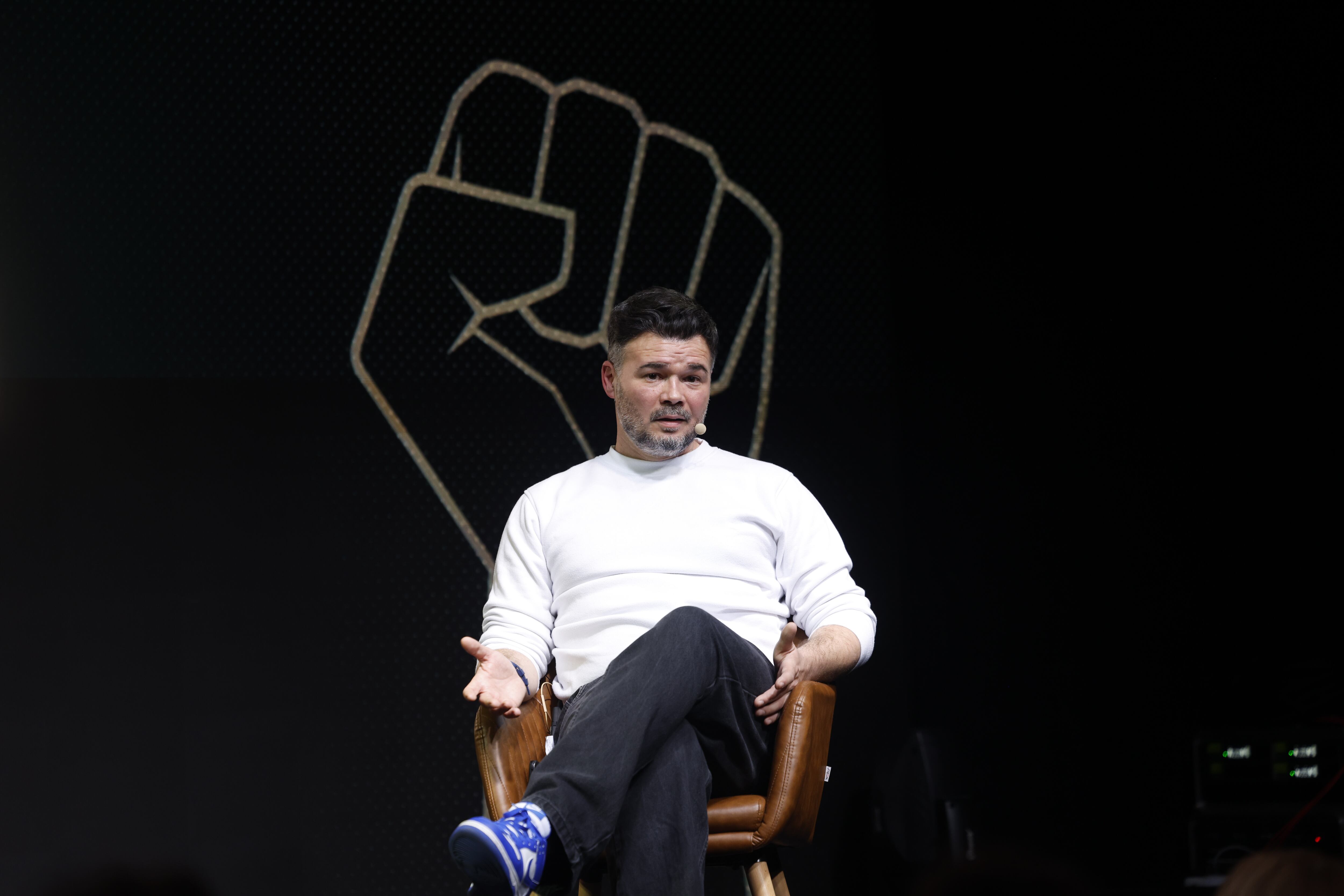 El portavoz de ERC en el Congreso, Gabriel Rufián, durante un diálogo sobre el futuro de la izquierda alternativa, este miércoles en Madrid.