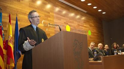 El magistrado José Manuel Marco, durante su discurso al tomar posesión del cargo de presidente de la Audiencia de Castellón.