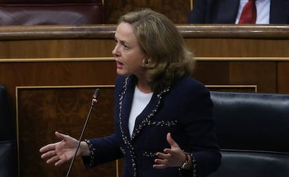 Nadia Calviño, ministra de Economía, en una comparecencia en el Congreso.