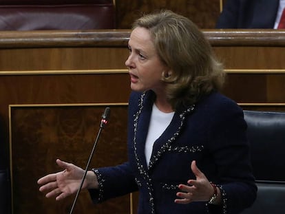 Nadia Calviño, ministra de Economía, en una comparecencia en el Congreso.