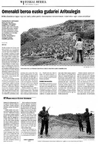 Página del diario <i>Gara</i> sobre el acto del Gudari Eguna.
