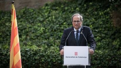 El presidente de la Generalitat, Quim Torra, este domingo en Barcelona.